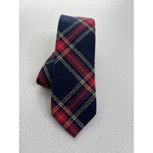 Bar III Blue, Red, Yellow Plaid Pattern 100% Cotton Skinny Tie NWOT